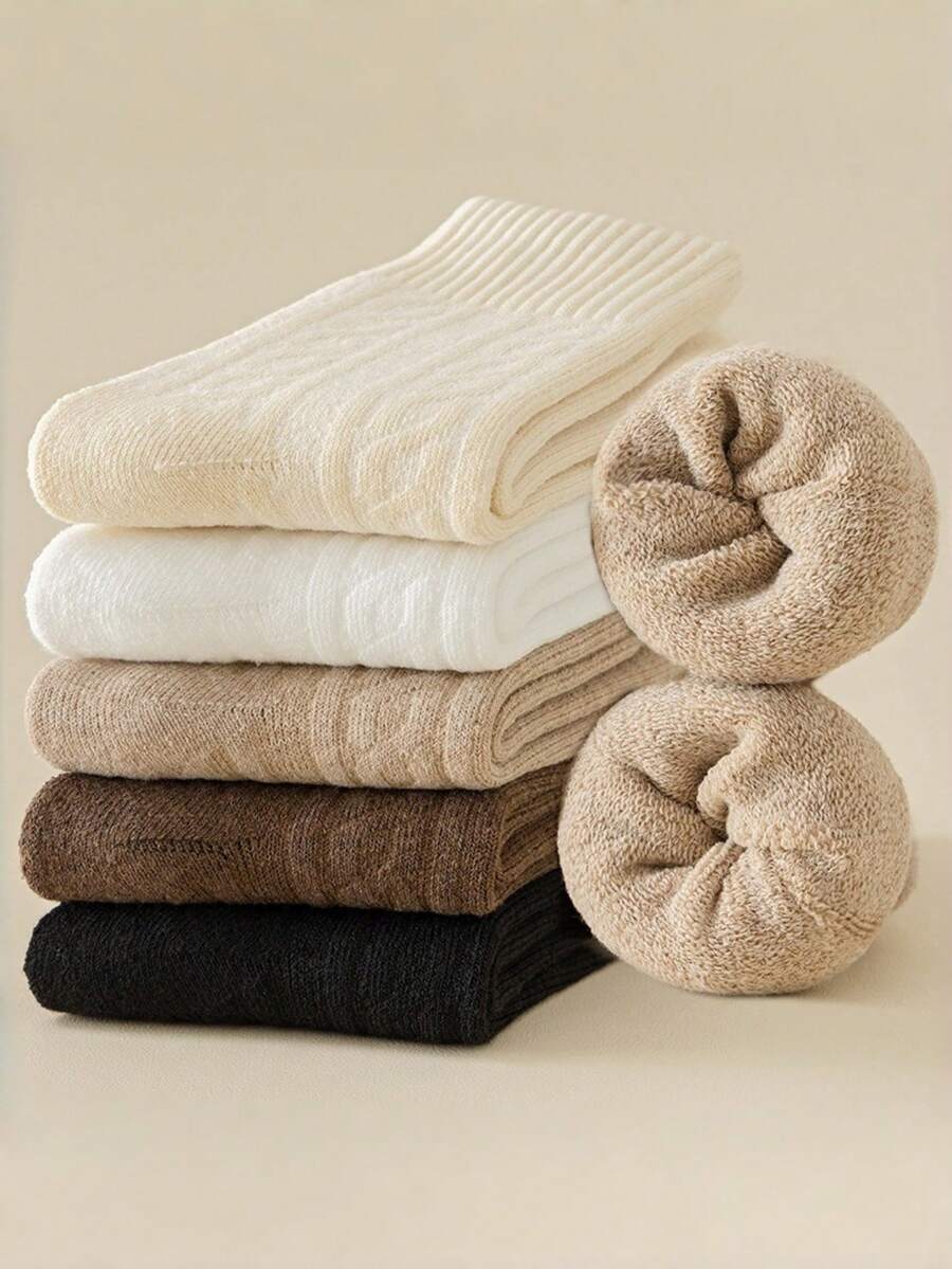 3 Pares/5 Pares - Meias Torcidas Femininas, Meias Grossas e Quentes de Toalha, Meias Resistentes ao Frio, Estilo Universitário Japonês, Meias para Chão