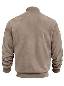 男士春秋季麂皮绒轻薄外套，舒适柔软休闲外套，复古立领拉链棒球夹克，宽松简约百搭短款上衣 [尺码偏大，建议选购小一码]