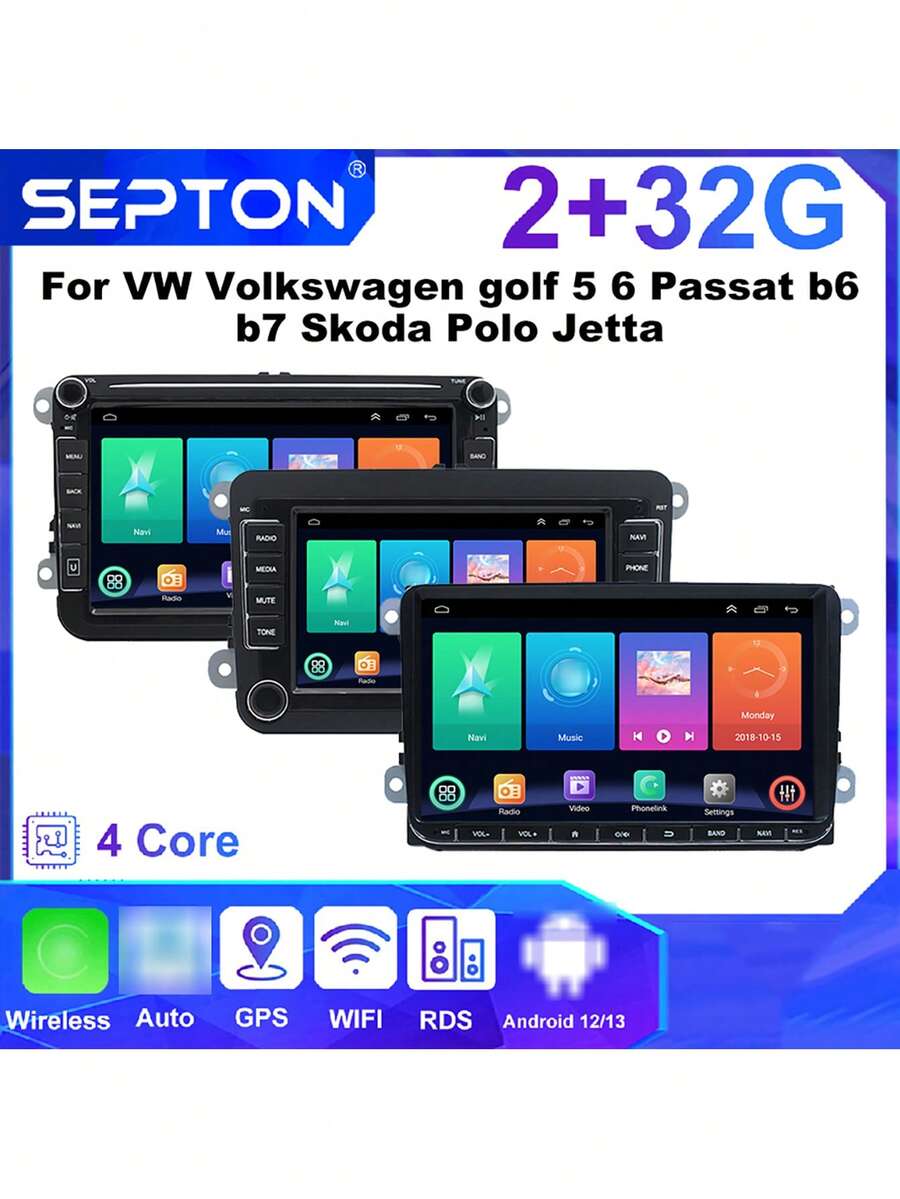SEPTON 1pc SPETON 2Din Car Radio Android For VW Golf Touran Polo Tiguan Jetta Passat B5 B7 B6 CC Skoda Jetta Universal Multimedia Carplay 5GWifi6 GPS Navigation Car Setero - Apricot - View 1