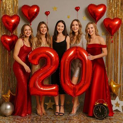 Globo de número de lámina roja de 32 pulgadas con forma de corazón de 18 pulgadas - Decoración gigante para cumpleaños, bodas, Día de San Valentín, decoración reutilizable para fiestas, sin necesidad de energía, excelente para aniversarios, fiestas de Año Nuevo, suministros de fiesta duraderos, celebración de vacaciones, exhibición llamativa, decoración duradera, organizador de bodas