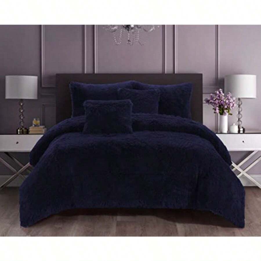 Ramesses Shaggy Fleece Comforter Set King Midnight Blue - MidnightBlue - View 1