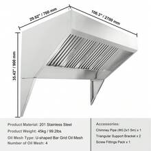 Commercial Range Hood, 2.7 M Exhaust Hood For Food Trucks, Stainless Steel Wall Hood For Concession Trailers With 4 Removable U-Shaped Oil Filter Nets, Rust-Resistant Extractor Hood - 9 Fuß 0,75 PS - View 7