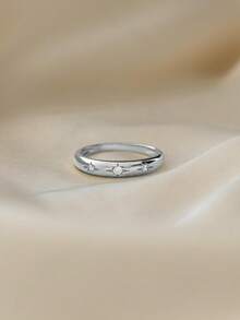 1pc Luxurious Floral Zirconia Copper Ring, Women Accessory - Silver (R354) - View 3