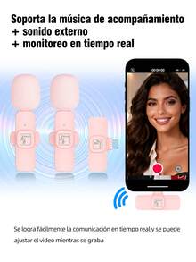 C10 Wireless Lavalier Microphone For Android, Plug-And-Play Wireless Lapel Microphone For Video Recording, Teaching, Interviews, Podcasts, Wireless Omnidirectional Condenser Microphone For Vlog - Pink - View 4