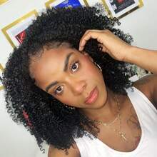 Kinky Curly 3 In 1 Half Wig Drawstring Band Wear Go Wig Invisible Hairline Human Hair Wigs Glueless Put On And Go Beginner Friendly Deep Wave Wigs Human Hair Drawstring Headband Wig For Women - Natural Black - Xem 2