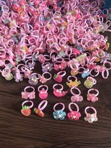 10/24 件儿童随机混色闪亮可爱戒指，女孩过家家装扮戒指，适合女儿、孙女、生日礼物、派对礼物的彩色戒指 - 彩色 - 查看 8