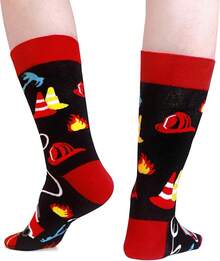 Men's Funny Novelty Crazy Pattern Dress Socks For Gifts - 黑/紅/多色消防-4米 - 查看 3