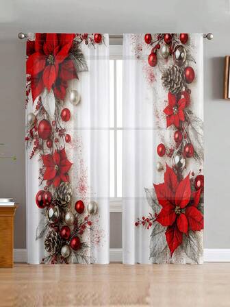 1 Set Of 2 Pcs, Modern Art Christmas, Christmas Tree, Santa Claus, Christmas Snowflake, Decorative Living Room Curtains, Semi-Blackout Curtains, Semi-Sheer Curtains, Bedroom Curtains, Living Room Curtains, Home Decor Curtains