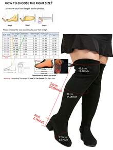 بوت نسائية طويلة للركبة للشتاء، بوت ذات كعب سميك مرنة، بوت سوداء، مانعة للانزلاق، بوت خريفية، بوت كعب عالي مناسبة للقدم العريضة - سحاب مخملي أسود - مشاهدة 7