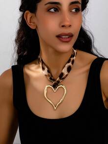 1pc Retro Fashionable Sexy Leopard Print Heart Pendant Necklace - Multicolor - View 11