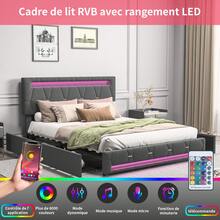 Bed With Storage Space, 160 X 200 Cm, Upholstered Bed With LED Lighting, Double Bed With Drawers And Slatted Frame, Linen, Grey (160 X 200 Cm / 140 X 200 Cm) - Xám - Xem 2