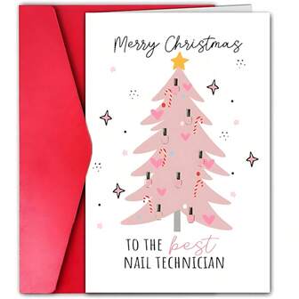 1pc Festive Merry Christmas Card For Nail Technician | Humorous Holiday Greeting Card For Best Nail Tech - Perfect Gift For Friends And Family