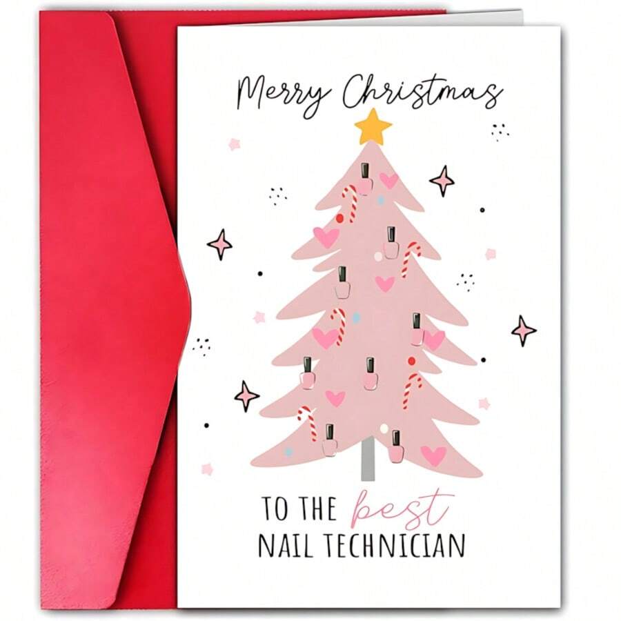 1pc Festive Merry Christmas Card For Nail Technician | Humorous Holiday Greeting Card For Best Nail Tech - Perfect Gift For Friends And Family - Multicolor - View 1