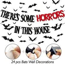 26 PCS There's Some Horrors In This House Decorations Halloween Banner Bats Wall Decor Horrible Theme For Boy Girl Party Supplies Black And Red Glitter