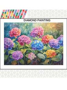 Kit de pintura de diamante DIY com tema de hortênsia, pintura de diamante redonda 5D com broca completa, arte de parede em mosaico sem moldura, presente para decoração de casa - Multicolorido - Ver 1