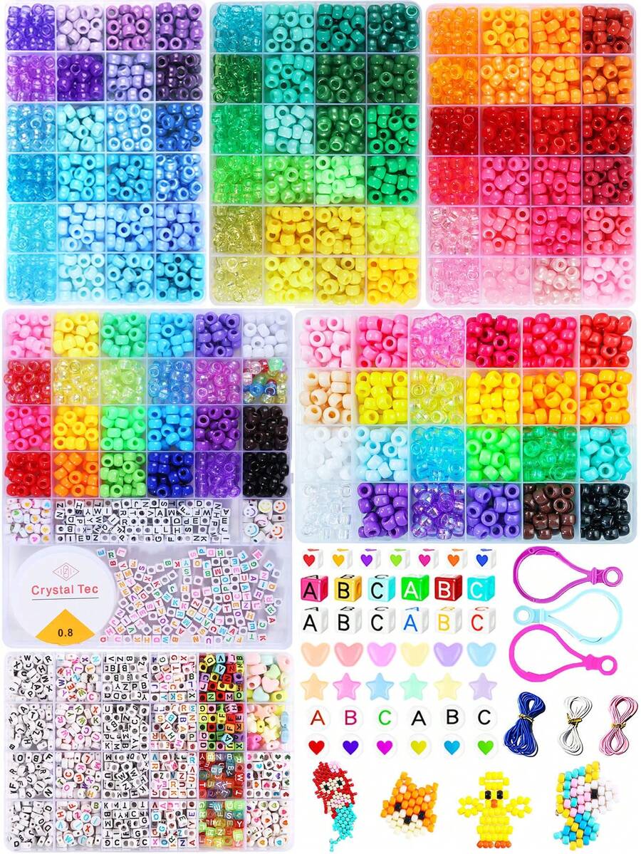 Pony Beads Kit, Mix Colors Pony Beads Kit For Jewelry Making, DIY Bracelets Necklaces Hair Braiding, Letter Beads Braids Crafts Friendship Gifts Festive Atmosphere Decoration
