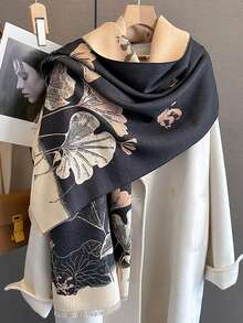 FADZOYLE 1 pieza Chal/Capa en tela de jacquard con estampado de flores vintage, suave y elegante, de gran tamaño para mujer, cálido para el invierno y el otoño, adecuado para uso diario, vestidos de noche elegantes, viajes y como regalo - Accesorio de mujer