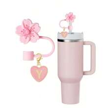 2pcs/1set Heart & Letter Pomegranate Flower Straw Topper, Pink Cup Letter Marker, And Silicone Pomegranate Flower Reusable Straw Cap 10mm Wide Straw, Cute Letter Decorations, Suitable Modern Minimalist Glass Cups - 粉色 - 查看 20