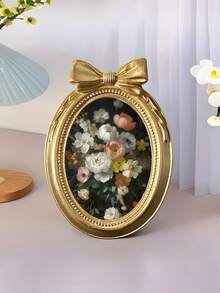 Un elegante marco de fotos de resina con detalles en relieve, pulido en oro, exhibición de una sola foto, orientación vertical, soporte de escritorio, diseño único de lazo, ranura única, forma rectangular - ¡Perfecto regalo de decoración para el hogar y la oficina! - Multicolor - Ver 6