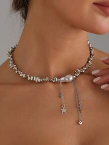 1PC "Elegant Asymmetrical Faux Pearl Beads Necklace For Women Vintage Party Wedding Tassels Choker Fashion Jewelry Accessories Gift " - Necklace - View 1