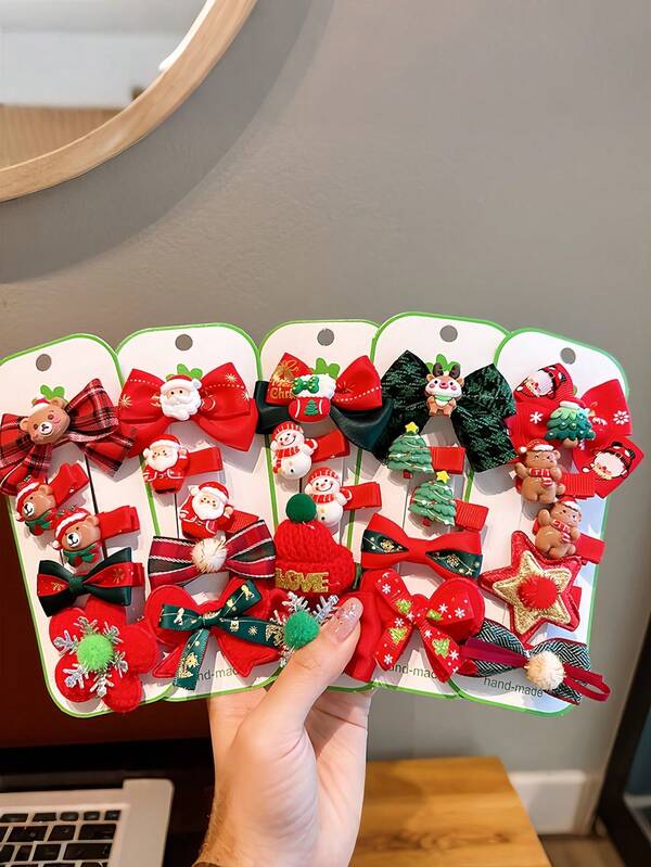 5 pièces Nouveaux accessoires de cheveux de Noël pour enfants, ensemble de pinces à cheveux avec motifs Père Noël, sapin de Noël, renne pour le festival