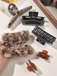 8件豹纹琥珀色优雅简约方形发夹，大号一体式十字架，小号半圆组合发饰，秋冬时尚发夹优雅爪夹冬季发夹 - 彩色 - 查看 6