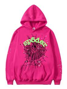 Fashion Spider Web Sweatshirt Set, Y2K Style, A Hooded Sweatshirt Set Suitable For Both Men And Women, For Casual Daily Wear - Hồng - Xem 4
