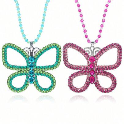 Rongji Jewelry 13 Going On 30 Large Butterfly Choker Necklace Bead Chain Crystal Butterfly Pendant Necklace For Women Elegant Costume Jewelry
