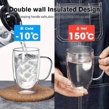 - Tazas de caf de cristal de doble pared con asa, vidrio de caf aislado, tazas de caf transparente, tazas de caf de cristal, tazas de caf con tapa, tazas de t, tazas de caf con leche, vasos de bebidas, resistentes al calor, 2 unidades