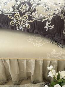 3件套床裙套装（1个床裙+2个枕套），花卉图案，柔软亲肤，适合卧室，四季皆宜 - 灰色 - 查看 8