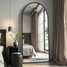 Arched Full Length Mirror 15.7 * 59in Large Floor Mirror Aluminum Frame Vanity Mirror With Stand,Arched Wall Mirror Hanging Standing Or Leaning Full Body Mirror,For Bedroom,Living Room-Black,24331724 - 黑色 - 查看 1