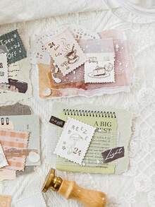 MOCARD 20 件/包压花复古美学邮票贴纸，创意 DIY 装饰剪贴簿材料，节日礼物，个性化剪贴簿学校用品 - 綠色 - 查看 2