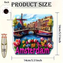 2 pezzi Magneti piatti in acrilico, 1 pezzo Magnete frigo adesivo Norvegia Bergen, 1 pezzo Magnete morbido in acrilico e gomma Amsterdam Paesi Bassi, design vibrante del paesaggio della città di Bergen, decorazione ottagonale da cucina adatta per frigorifero/congelatore, regalo da viaggio unico