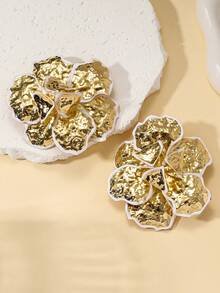 Golden Color Enameled Big Flower Floral Statement Earring For Women