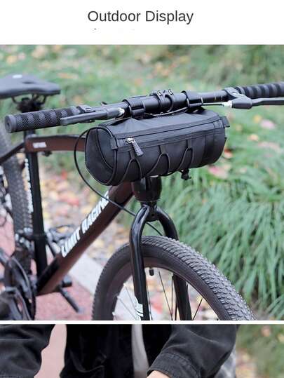 1pieceAdjustable Bike Handlebar Bag - Black, Multi-Compartment, Portable Front Frame Tube Bag For Cycling Essentials, Handlebar Mounted Bag, Smooth Cylindrical Design, Elastic Fixing System, Bicycle Bag Sport Bag For Sports For Fitness For Exercise Large Capacity Travel Bag For Vacation For Women For Men Travel Essential Durable Bike Bag Bicycle Accessories Bike Frame Riding Bag