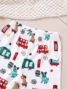 Conjunto de 2 piezas de top de cuello redondo con gráfico de coche y animal y pantalones casuales para niños pequeños, conjunto de ropa casual suave y cómoda adecuado para uso diario de niños, excelente como regalo diario, fiesta de Navidad, regalo de Año Nuevo