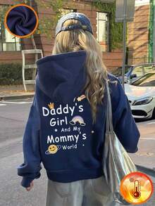 一件少女休闲印花套头卫衣，保暖内衬，长袖，秋冬季学生青少年服装 - 趣味多彩的卫衣，激发每个孩子的想象力 - 藏蓝色 - 查看 8