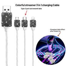 شاحن سيارة براق، كابل شحن قابل للسحب 3 في 1 مرصع بالألماس، كابل شحن USB، شحن سريع، كابل شحن سريع 3 في 1 لطيف، مناسب للنساء، متوافق مع الهواتف الذكية، كاميرا السيارة، نظام تحديد المواقع العالمي، هدية مثالية للعطلات/أعياد الميلاد - متعدد الألوان - مشاهدة 41