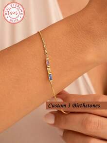 1 Pc 925 Sterling Silver Personalised Birthstone Fashion Jewellery Bracelet, Customisable With Birthstone, Makes An Ideal Gift For Her, Your Girlfriend, Mother, Family Or Friends. Suitable For Anniversaries, Graduation Ceremonies, Proms, Parties And Other Occasions. Perfect For High School Graduates, University Students And Freshers To Wear. - Yellow Gold - View 4