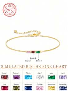 1 Pc 925 Sterling Silver Personalised Birthstone Fashion Jewellery Bracelet, Customisable With Birthstone, Makes An Ideal Gift For Her, Your Girlfriend, Mother, Family Or Friends. Suitable For Anniversaries, Graduation Ceremonies, Proms, Parties And Other Occasions. Perfect For High School Graduates, University Students And Freshers To Wear. - Yellow Gold - View 11