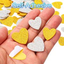 Foam Stickers, EVA Self Adhesive Glitters Foam Shape Sticker Craft Supplies For Scrapbook Card DIY Making Home Decor - 金銀心 60Pcs - 查看 4