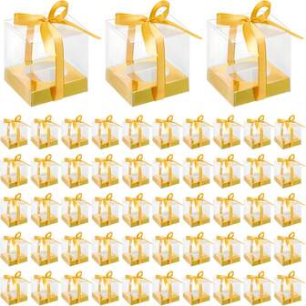 10/50 Clear Gift Boxes, Individual 3.5-Inch Containers With Lining And Ribbon For Scented Candles And Artwork Packaging