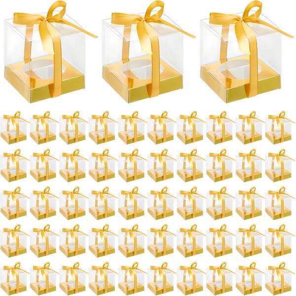 10/50 صناديق هدايا شفافة، حاويات فردية بحجم 3.5 بوصة مع بطانة وشريط لشموع معطرة وتغليف الأعمال الفنية