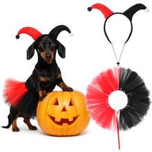 2 Pcs Halloween Dog Clown Costume Set For Small Large Dog Pet Costume Accessories Black Red Skirt Headband For Puppy Cats Halloween Cosplay Outfit Party Favors