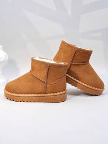 新款孩子們雪地靴適用於秋冬溫暖毛絨男孩們,女孩們,靴子帶厚 - 棕色 - 查看 9