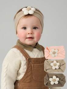 3pcs Baby Flower Headbands Brown Khaki Baby Girls Elastic Nylon Headbands Soft Hairbands For Newborn Infant Toddler Kids Pink Stretchy Hair Bands Fall Winter Daily Head Wrap Kids Baby Hair Accessories