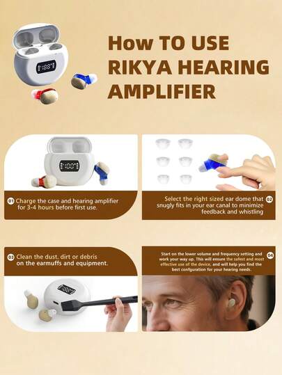 2Pcs Headset +1pc Charging Compartment, Portable Design, Rechargeable Hearing Aid Hearing Amplifier With Silicone Earmuffs-Portable, Auxiliary Accessories | Fashion And Gift Hearing Amplifier