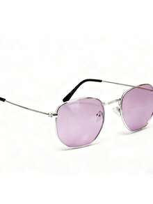 Óculos De Sol Importados Com Armação De Metal Poligonal Retrô Multicolorido - Roxo - Visão 1