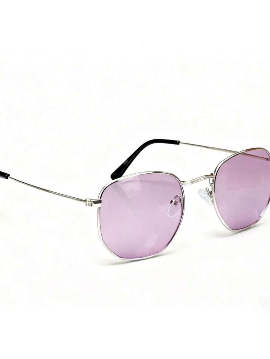 Óculos De Sol Importados Com Armação De Metal Poligonal Retrô Multicolorido - Roxo - Visão 1