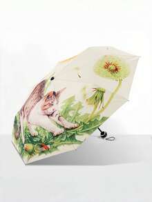 Guarda-chuva Dobrável Gato Preguiçoso, Presente para Mulheres, Escola Fofa, Ultralight, Portátil, Proteção UV, Proteção contra Chuva, Essenciais de Viagem, Flor, Sombrinha Compacta